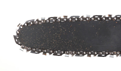 Closeup of a blade of a chainsaw