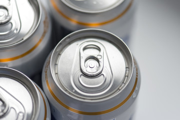 Group of an aluminum cans with beverage 
