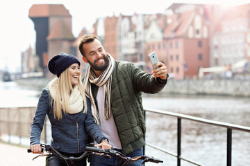 Picture showing happy young couple dating in the city