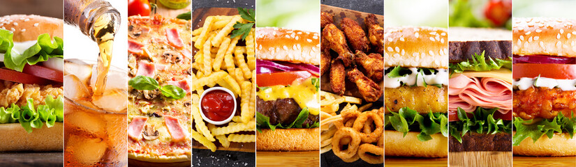 Fototapeta collage of various fast food products obraz