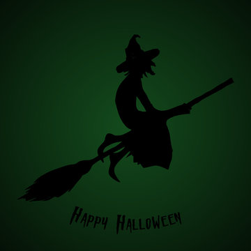 Halloween party.  A witch on a broomstick. Halloween poster. Vector illustration.