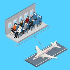 Aircraft Interior and Plane Isometric View. Vector