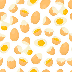 Cartoon Fried and Fresh Eggs Background Pattern on a White. Vector