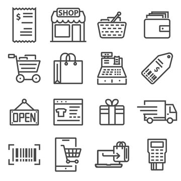 Line Shopping And Retail Icons Set