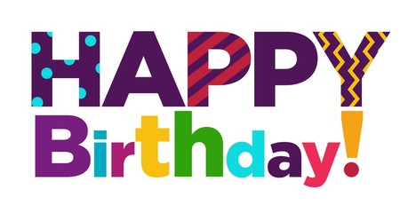 Happy Birthday color font text lettering vector template design for greeting card