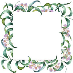 Fototapeta na wymiar Romantic watercolor Emerald flowers wreath frame