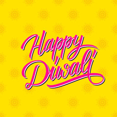 Happy Diwali greeting card hand lettering template for festival of lights celebration. Vector illustration.