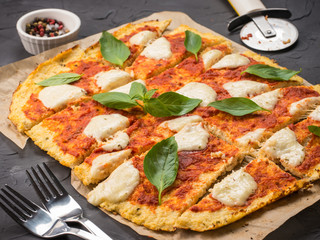 homemade cauliflower pizza crust with mozarella