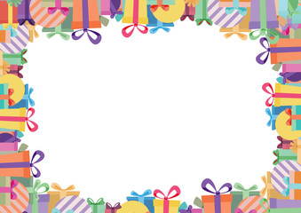 Fototapeta na wymiar Colorful ribbon gift box border white paper background