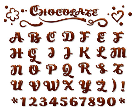 Vector chocolate font. Liquid sweet letters dessert brown melt chocolate latin letters isolated on white background