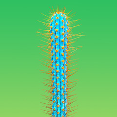Cactus. Art Gallery Fashion Design. Minimal Stillife. Trendy Bright Colorful. Concept on Green background