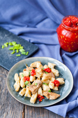 Homemade gnocchi with chicken breast