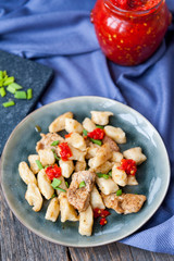 Homemade gnocchi with chicken breast