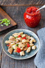 Homemade gnocchi with chicken breast