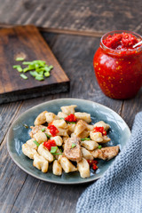 Homemade gnocchi with chicken breast