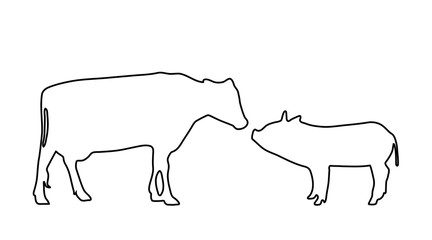Vector silhouette of cow and pig logo on white background.
