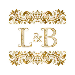 L and B vintage initials logo symbol. The letters are surrounded by ornamental elements. Wedding or business partners monogram in royal style.