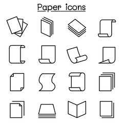 Paper icon set in thin line style - obrazy, fototapety, plakaty