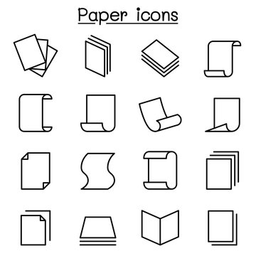 Paper icon set in thin line style
