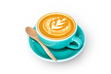 Cup of latte art isolated on the white background, clipping path.