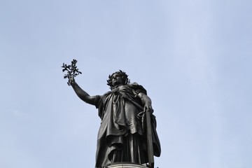 Fototapeta premium Majestic monument in Place de la Republique, republic symbol of liberty, equality and fraternity, in Paris, France