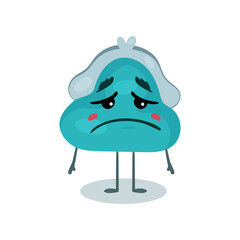 Blue unhappy purse humanized character, money and finance concept cartoon vector Illustration