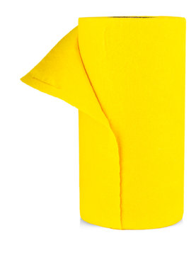 Top View Of Yellow Felt Fabric Roll Isolated On White.