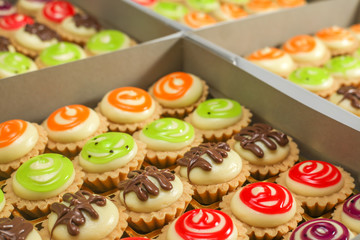 closeup cheese tart in a box