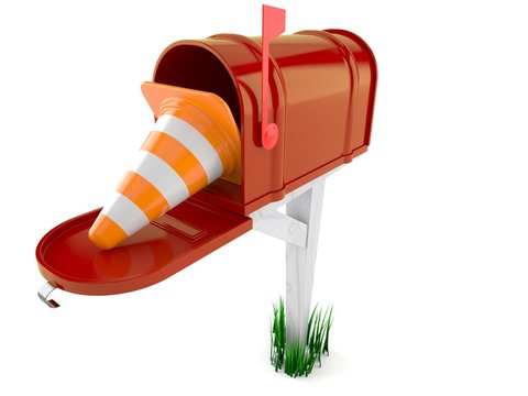 Open mailbox with traffic cone