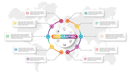 Infographic design elements for your business data with 10 options, parts, steps, timelines or processes. Vector Illustration.