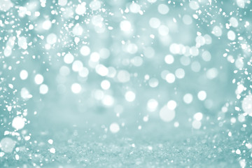 Cute simple Bokeh blurred lights Backgrounds with Falling Snow: Blue Bright