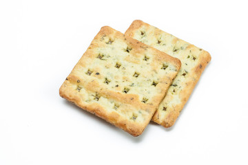 two vegetable cream cracker on white isolated background