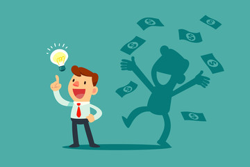 businessman with idea bulb and his successful shadow