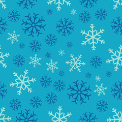 Snowflake simple seamless pattern. Abstract wallpaper, wrapping decoration. Symbol of winter, Merry Christmas holiday, Happy New Year celebration.Seamless pattern of snowflakes on a blue background