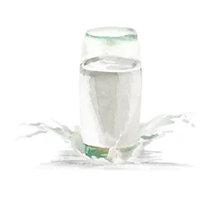 Foto auf Acrylglas Milchshake Glass of milk and splash. Watercolor hand drawn illustration.