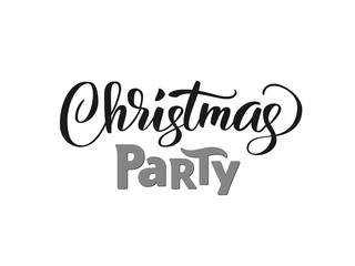 Christmas party hand written lettering, modern calligraphy. Typography isolated on white background, vector illustration.