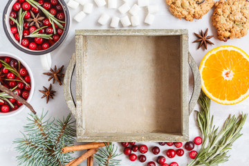 Wooden box and Christmas decoration