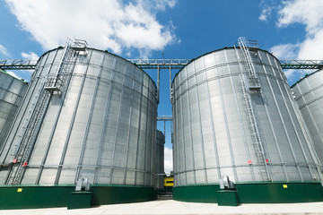Large steel silos, storage of grain.