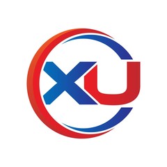 Obraz premium xu logo vector modern initial swoosh circle blue and red
