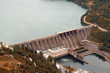 hydroelectric power plant on river autumn season