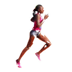 Run, running woman, polygonal geometric illustration