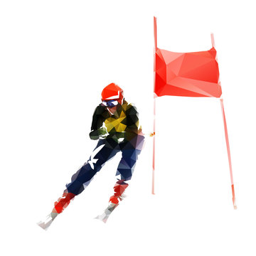 Skiing, downhill skier, abstract geometric vector illustration