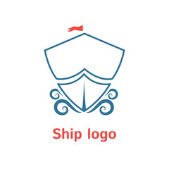 Sailboat vector logo template. Boat label. Simple logotype for business company. Illustration of boat. EPS10. Outline design. Travel sign.