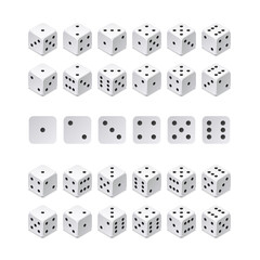 Isometric 3d dice combination. Vector game cubes isolated. Collection for gambling app and casino concept