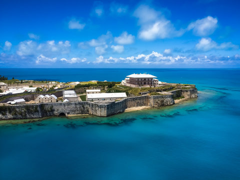 Aerial view of Royal Naval Dockyard, King's Wharf, Bermuda