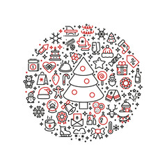 Christmas graphics. Xmas line art icons arranged in ball
