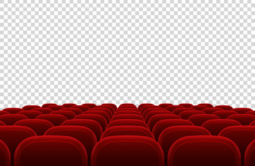 Empty movie theater auditorium with red seats. Cinema hall interior isolated vector illustration