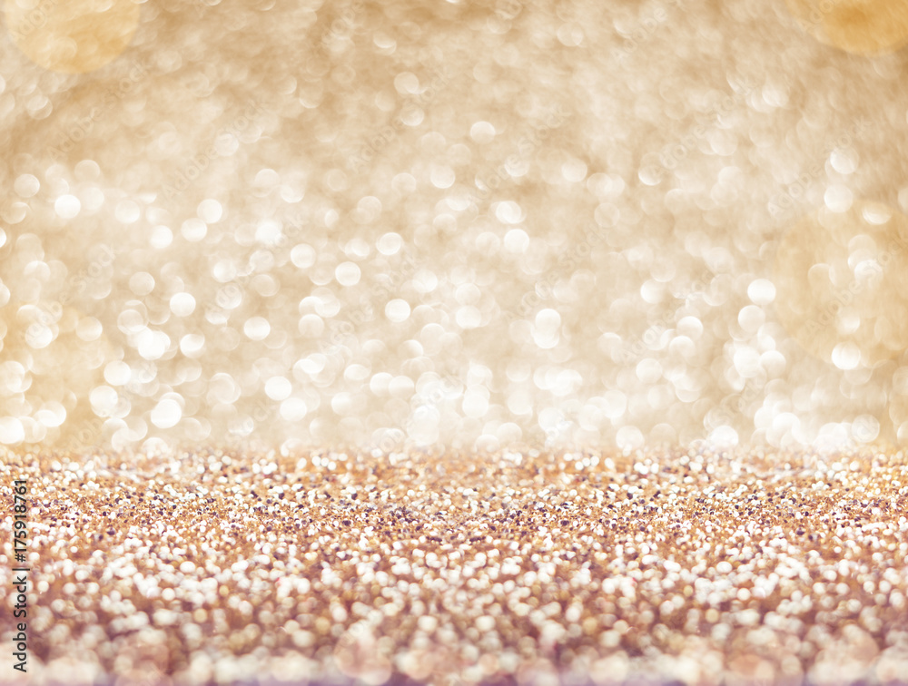 Aufkleber abstract gold floor and wall glitter blur background studio room with bokeh lights,sparkling backdro