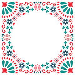 Mexican folk vector greeting card, wedding or party invitation decoration, floral and abstract border, frame