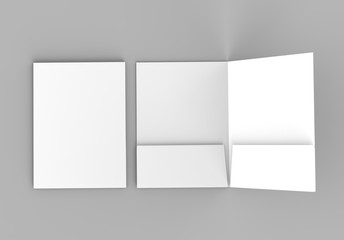Blank white reinforced pocket folders on grey background for mock up. 3D rendering. - obrazy, fototapety, plakaty